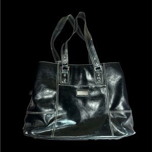 Franklin Covey Black Leather Laptop Tote Bag